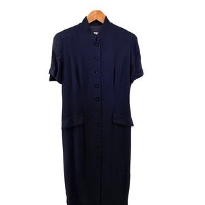 Beautiful Vintage August Hale Navy Maxi Dress Short Sleeve Button Front sz 14